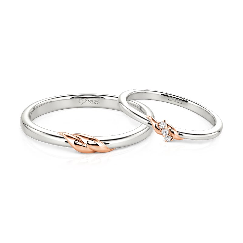 Bypass Two-Tone Couple Ring Set Sterling Silver