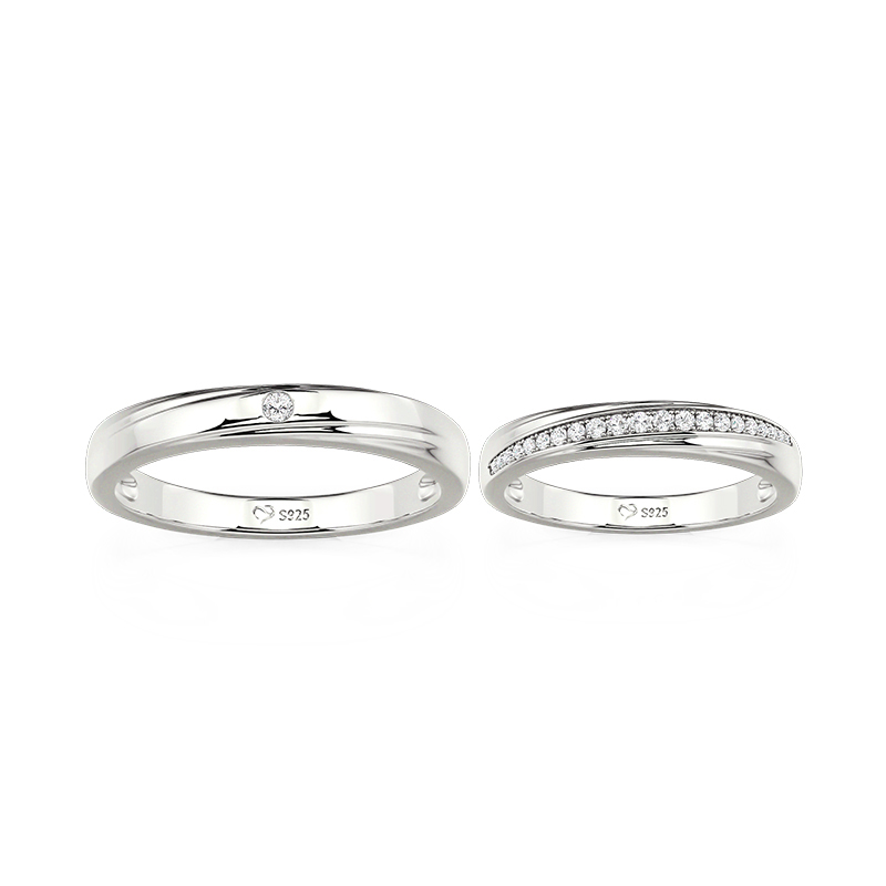 Juelvia Custom Diagonal Wave Couple Ring Set 10K/14K/18K Gold & Platinum