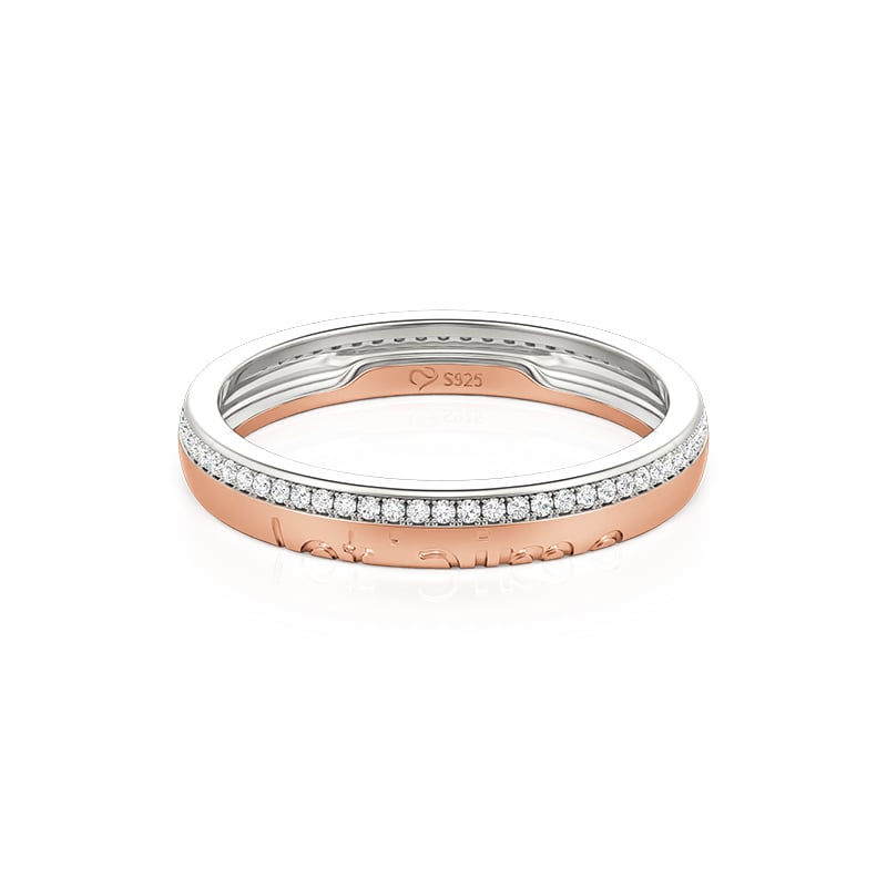 Two Tone "Je T'aime" Matching Pave Wedding Band for Women