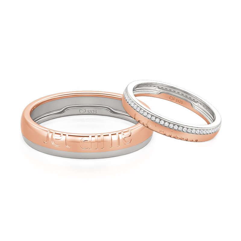 Two Tone "Je T'aime" Matching Couple Ring Set