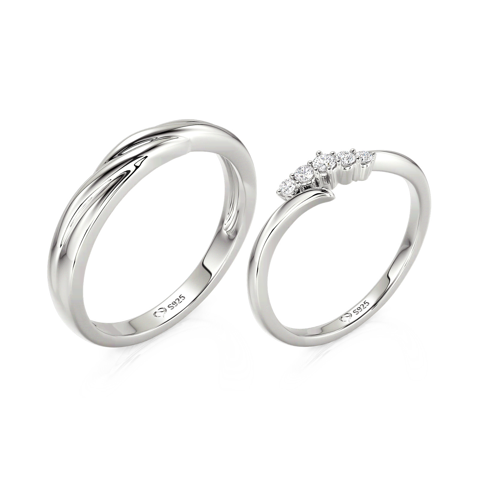 Juelvia Custom Couple's Wave Wedding Band Set 10K/14K/18K Gold Platinum