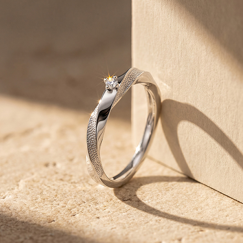 Juelvia Stippled Twist Solitaire Promise Ring Sterling Silver