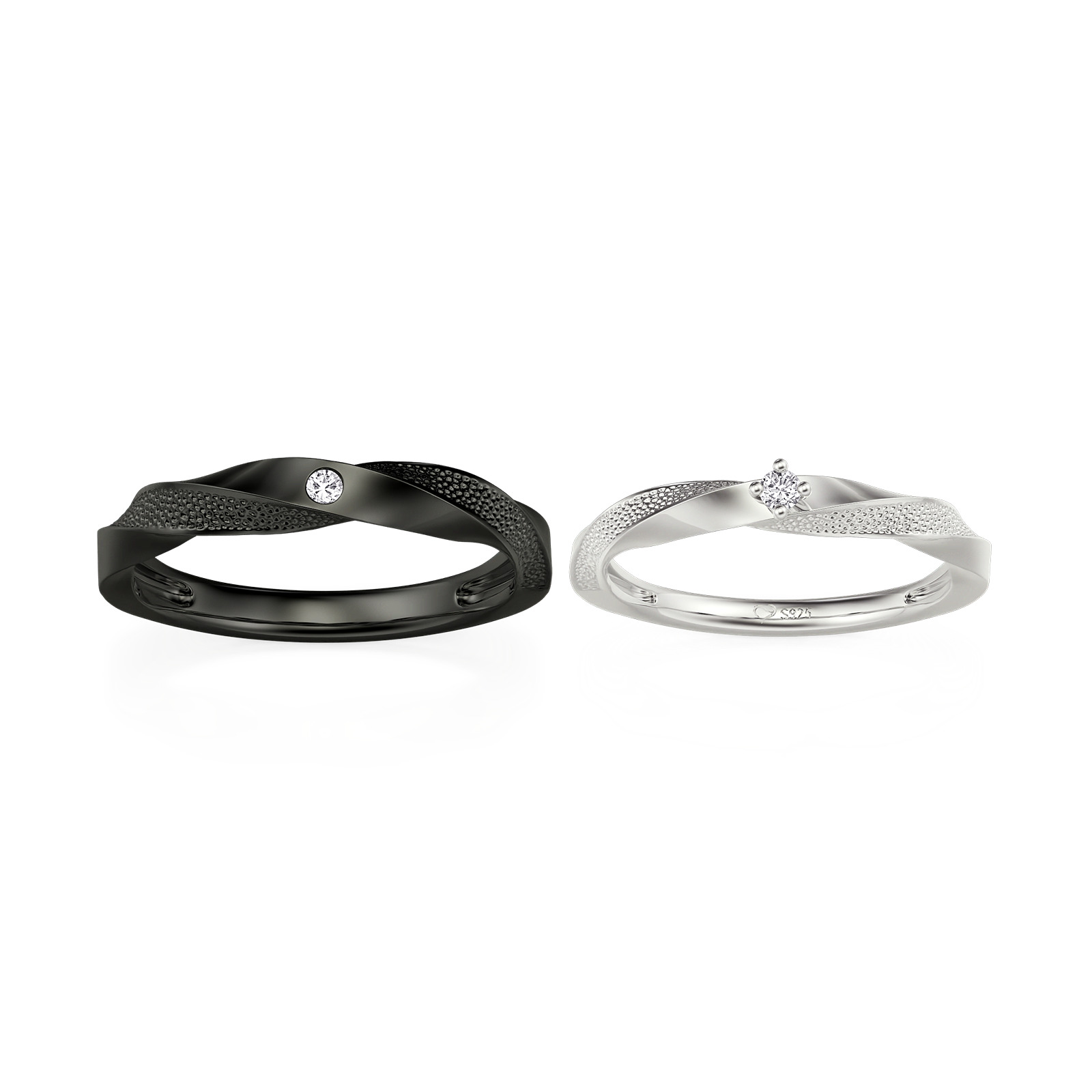 Juelvia Stippled Twist Matching Couple Ring Set