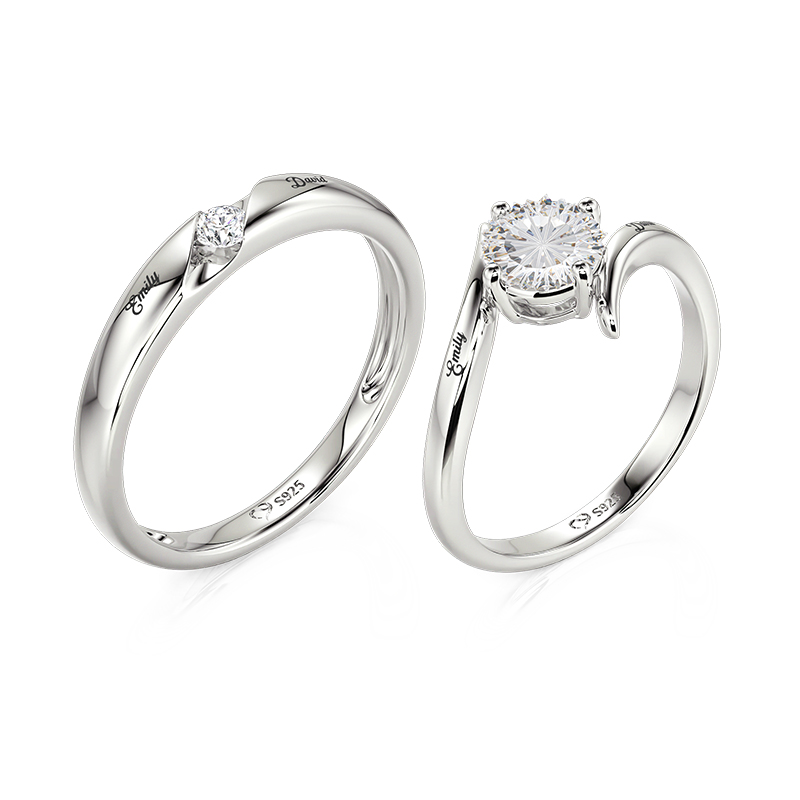 Juelvia Parallel Meet Custom Engravable Bypass Wedding Ring Set