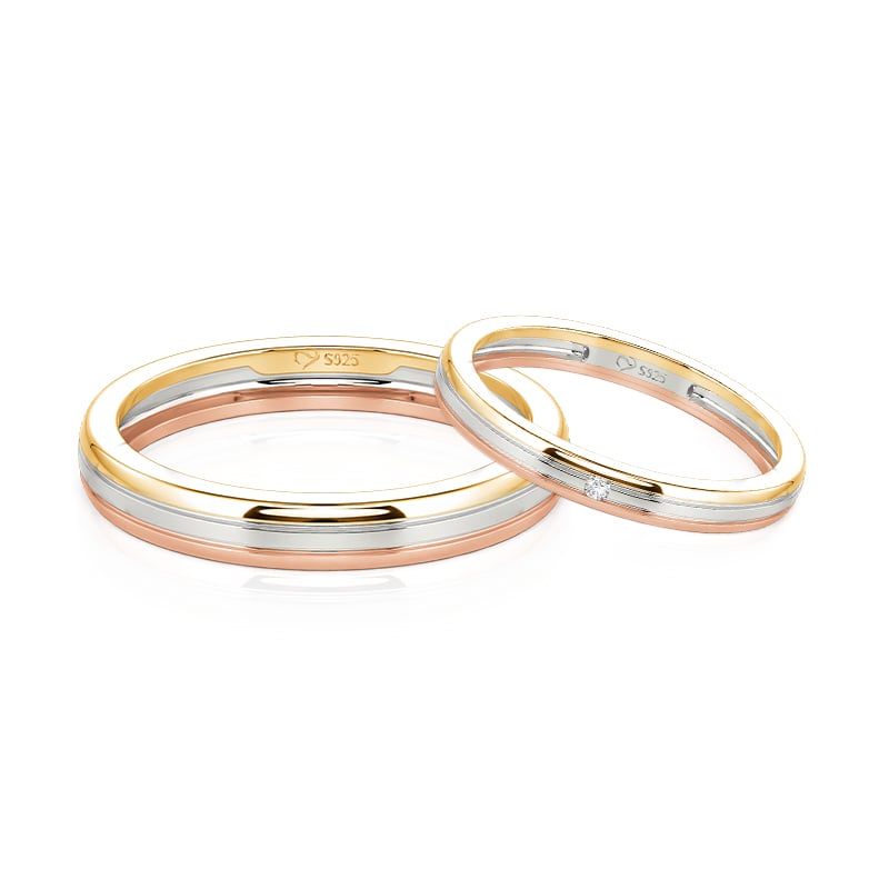 Classic Tri-Color Matching Couple Ring Set