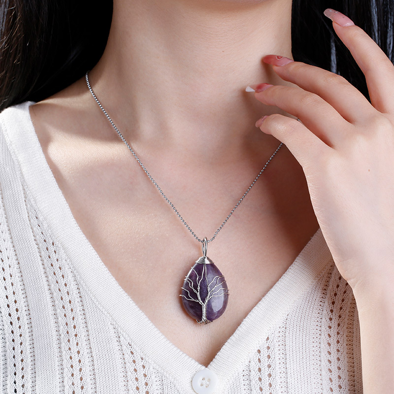 Juelvia "Calming Spirit" Winding Tree Design Natural Amethyst Necklace