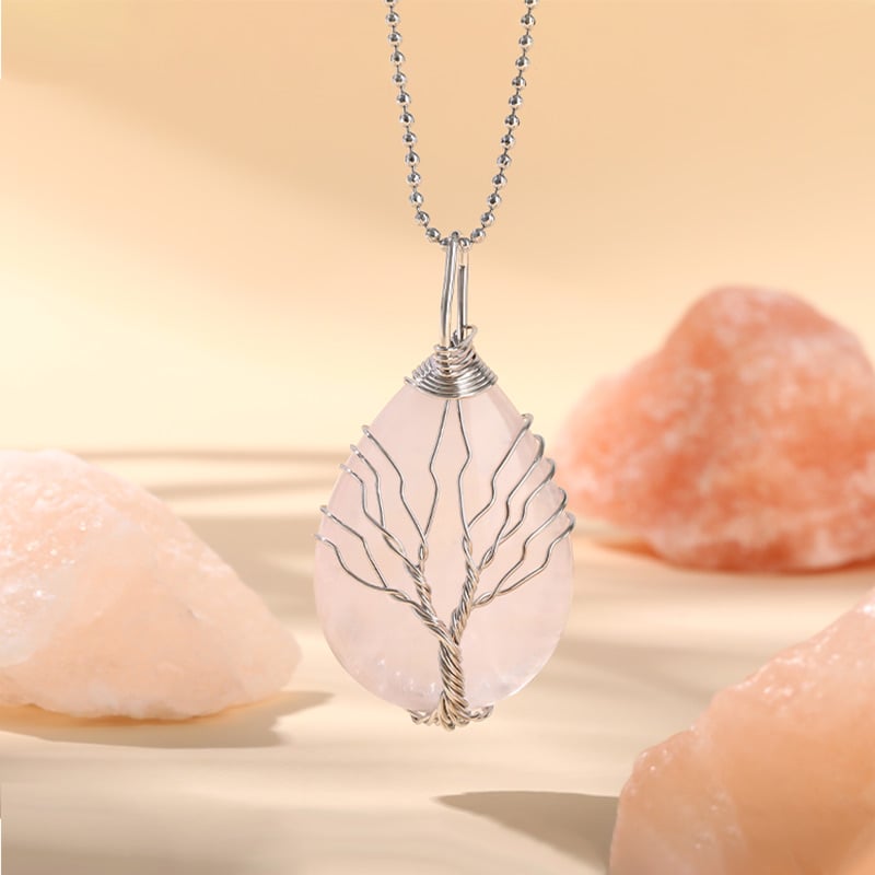 Juelvia "Unconditional Love" Winding Tree Design Natural Rose Quartz Necklace