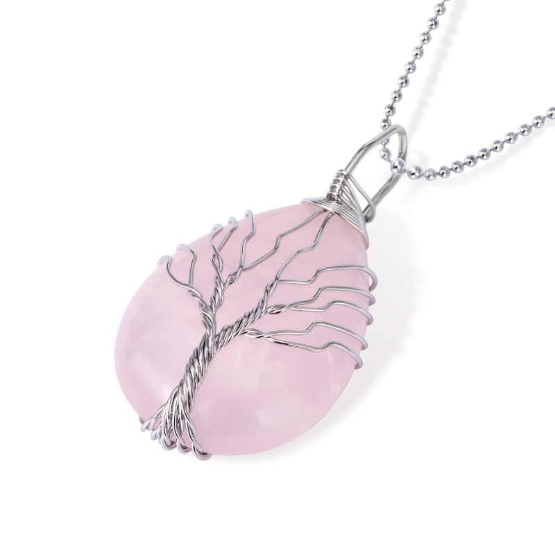 Juelvia "Unconditional Love" Winding Tree Design Natural Rose Quartz Necklace