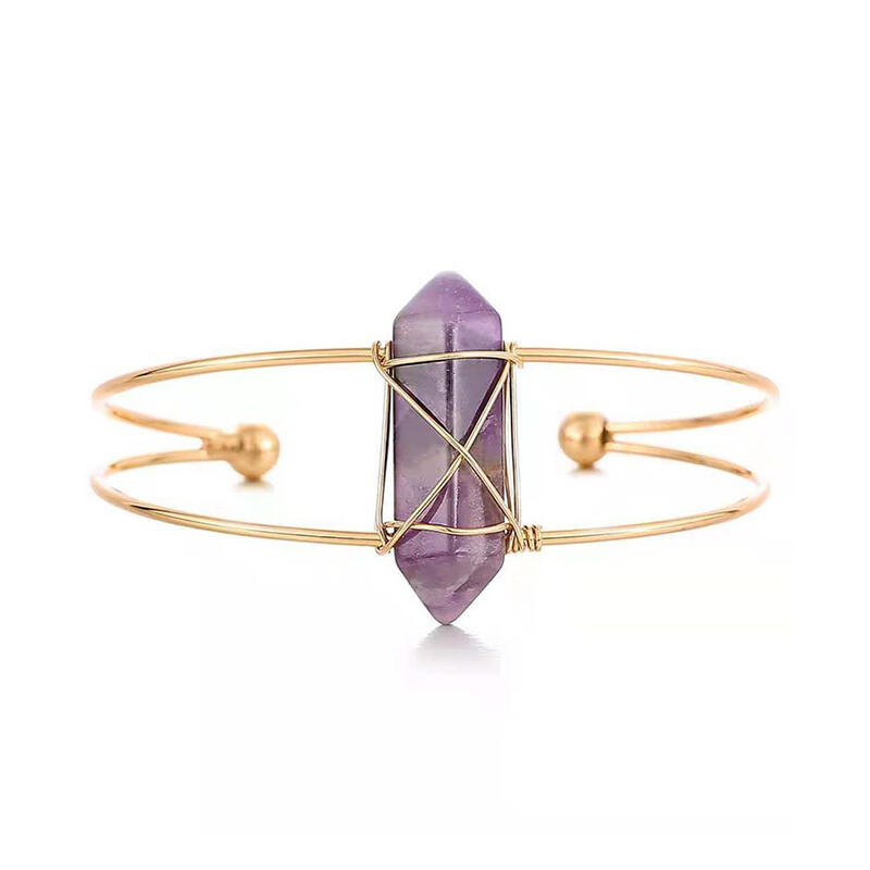 "Soothing Power" Hexagonal Column Shaped Natural Amethyst Bangle Bracelet