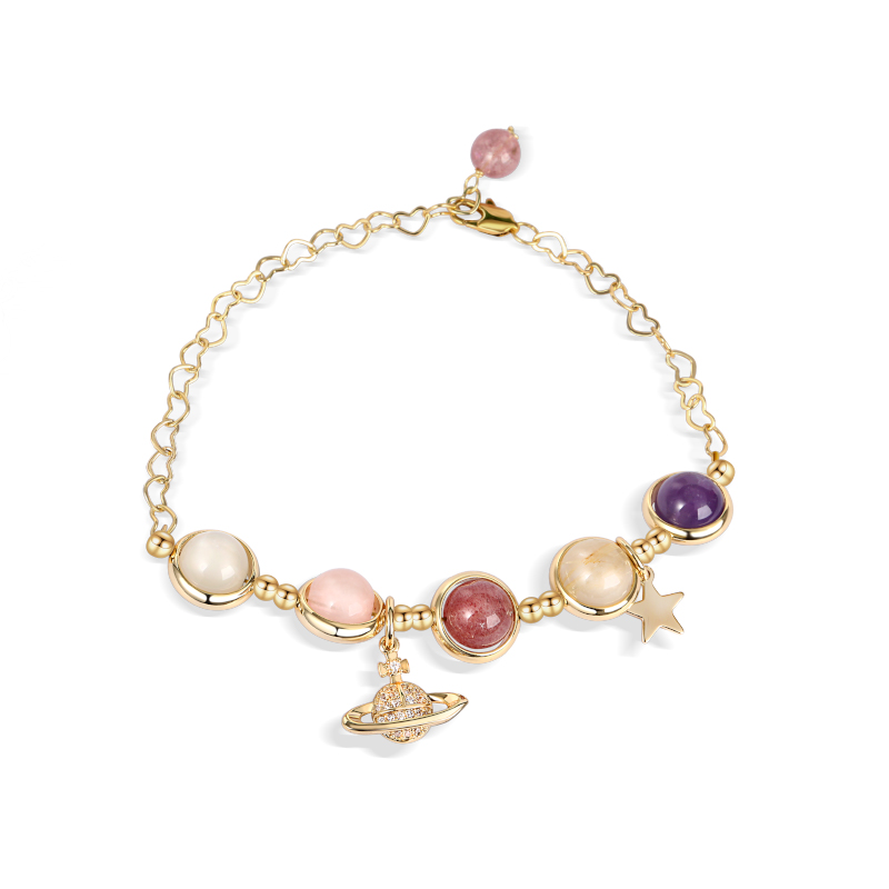"Prosperity & Harmony" Heart Shaped Chain Planet Natural Crystal Bracelet