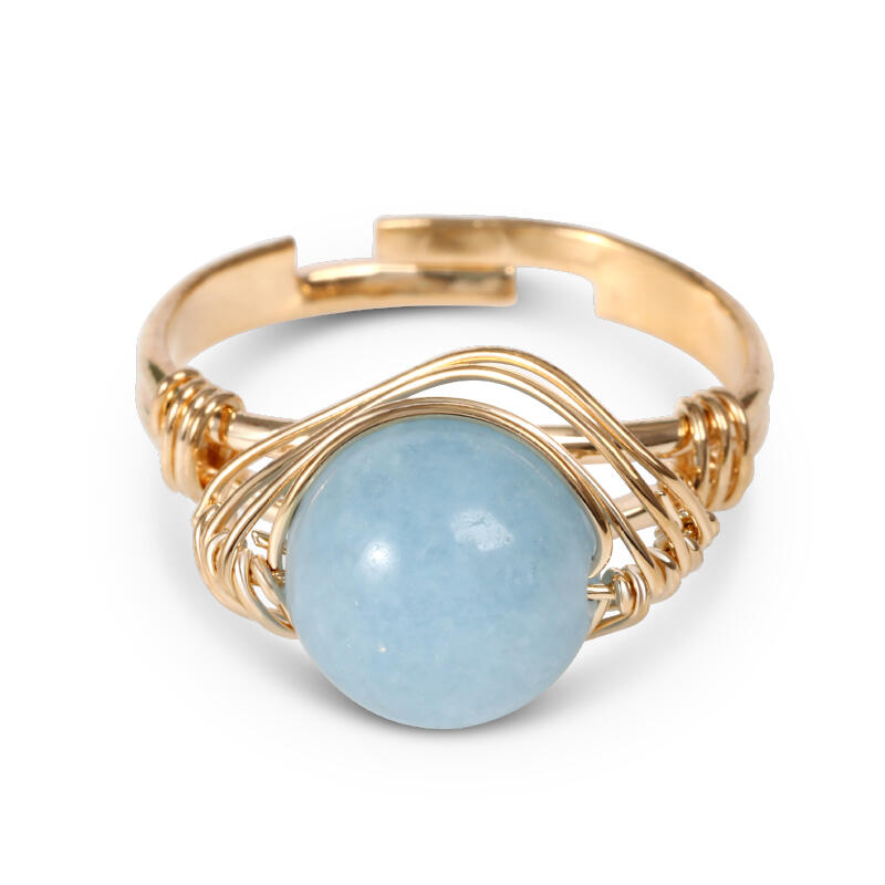 Juelvia "Courage & Communication" Natural Aquamarine Adjustable Ring