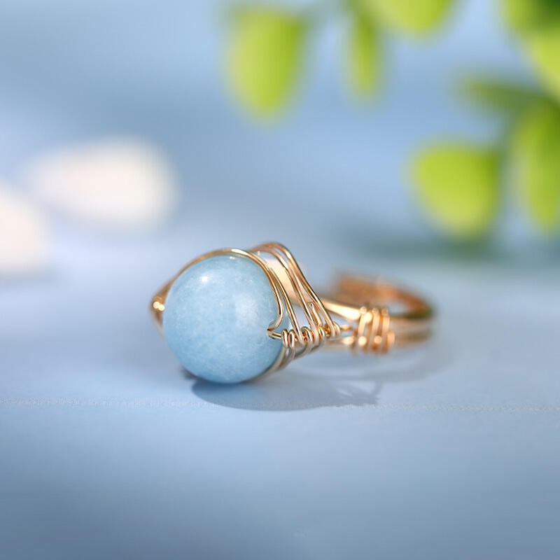 Juelvia "Courage & Communication" Natural Aquamarine Adjustable Ring