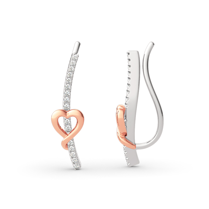 Heart Sterling Silver Climber Earrings
