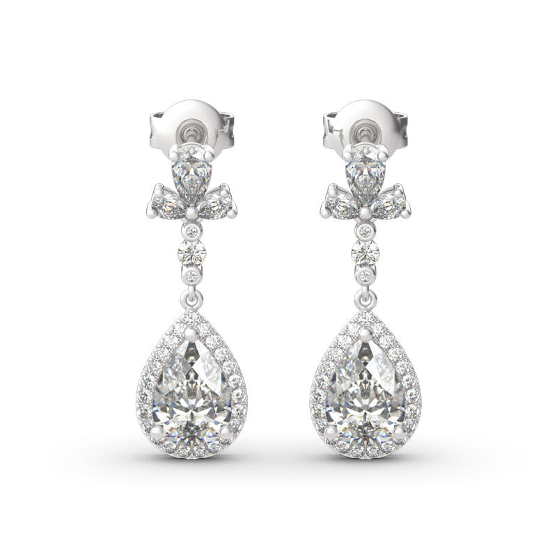 Halo Pear Cut Sterling Silver Earrings