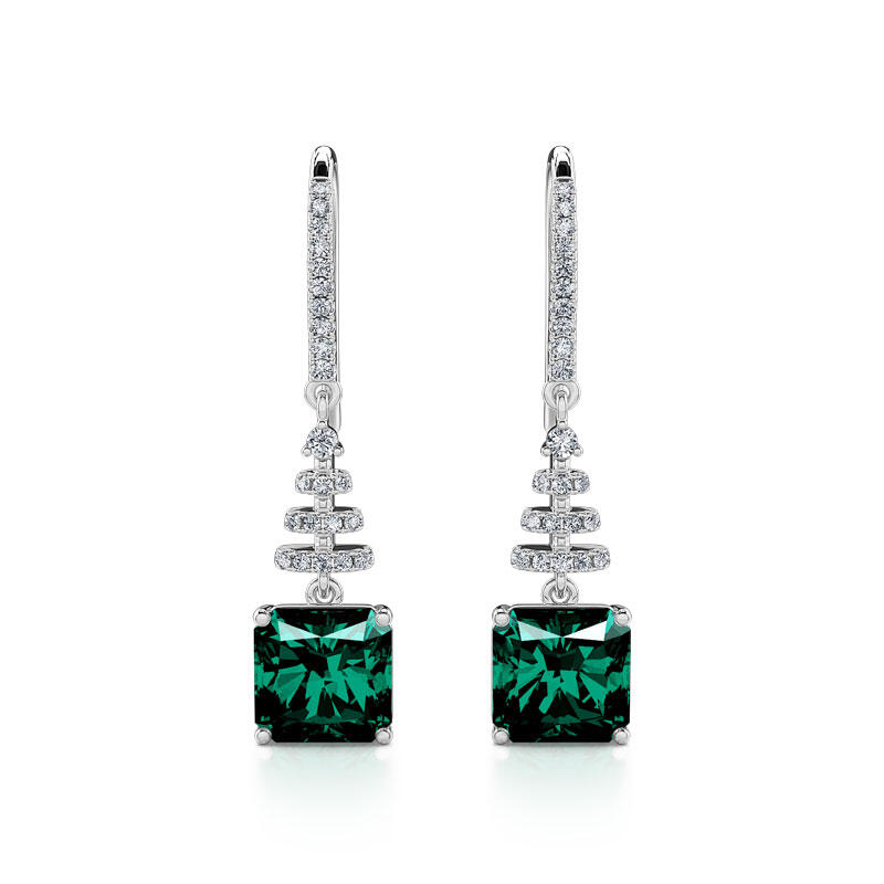Classic Emerald Princess Cut Sterling Silver Earrings