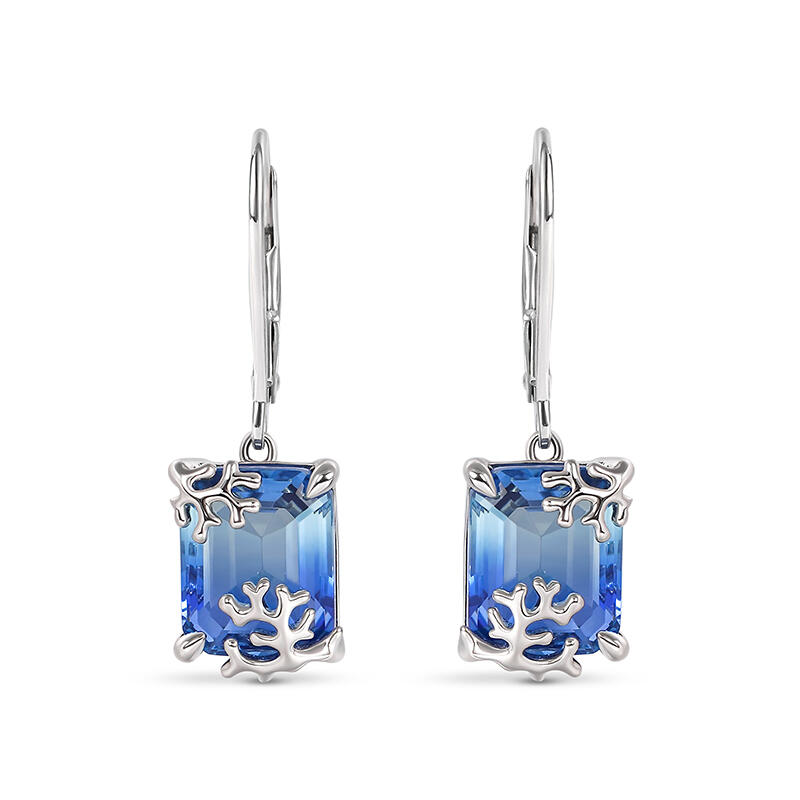 "Coral Reefs" Emerald Cut Sterling Silver Earrings