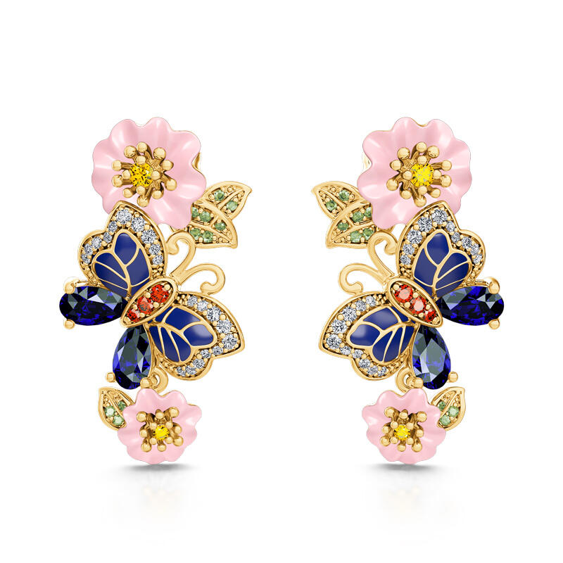 "Rhythm of Life" Butterfly&Flower Enamel Sterling Silver Earrings
