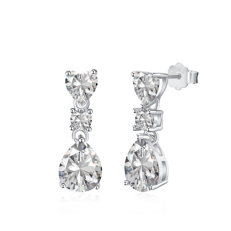 Three Stone Multi-shaped Sterling Silver Drop Earrings