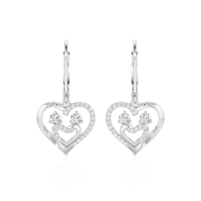 Intertwined Double Heart Drop Earrings Sterling Silver