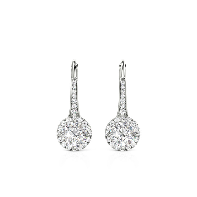 Custom Classic Round Cut Halo Drop Earrings