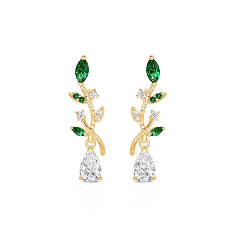 Midsummer Night Dew on Leaves Stud Drop Earrings