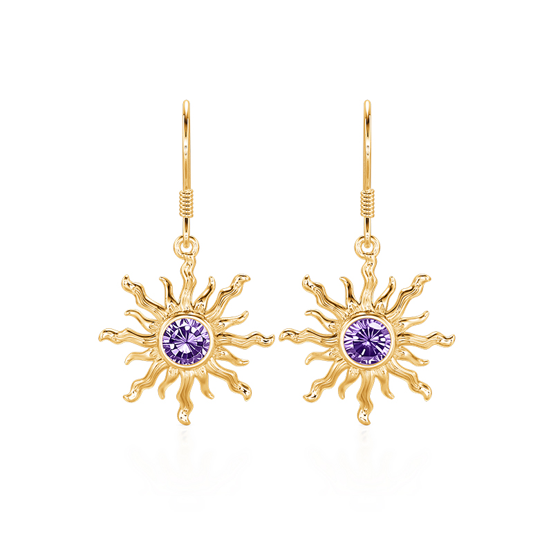 Fashion Bohemian Amethyst Stone Gold Sun Earrings