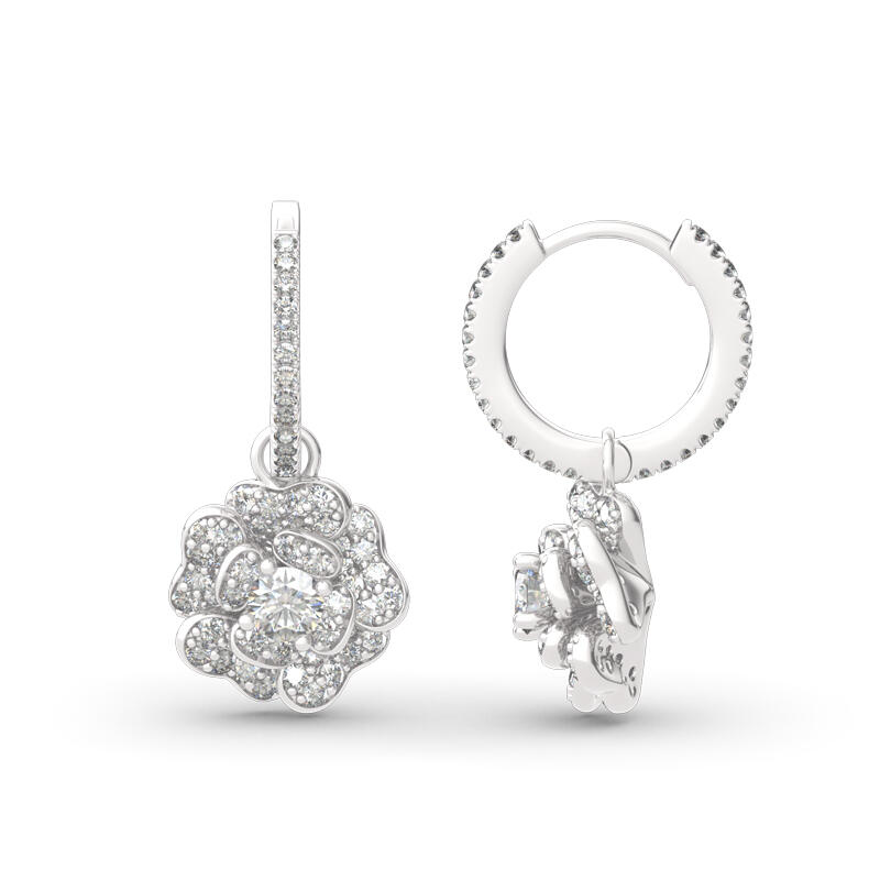 Flower Design Sterling Silver Drop Earrings