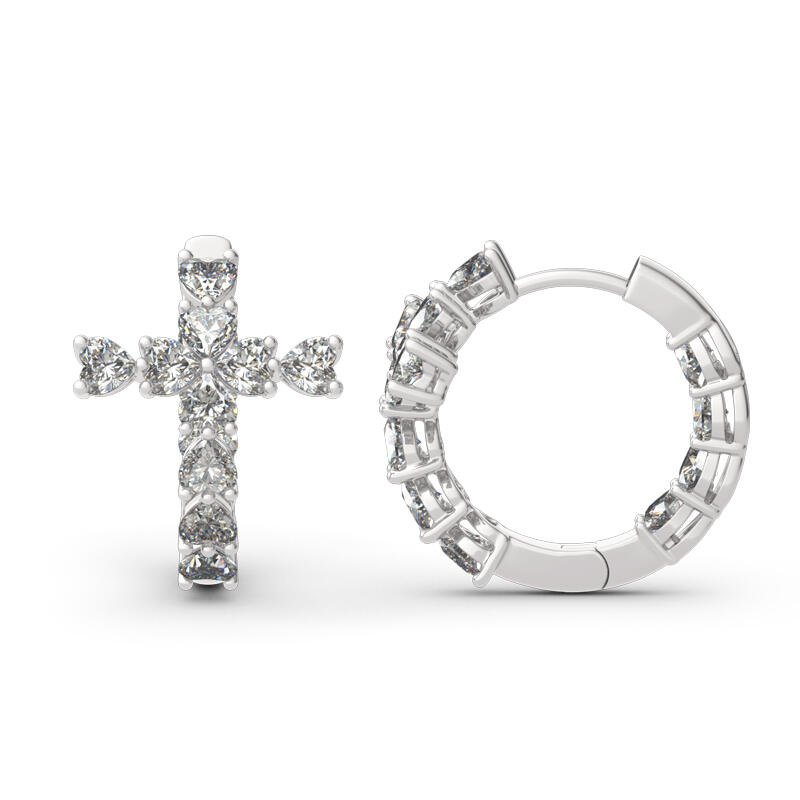 Cross Heart Cut Sterling Silver Hoop Earrings