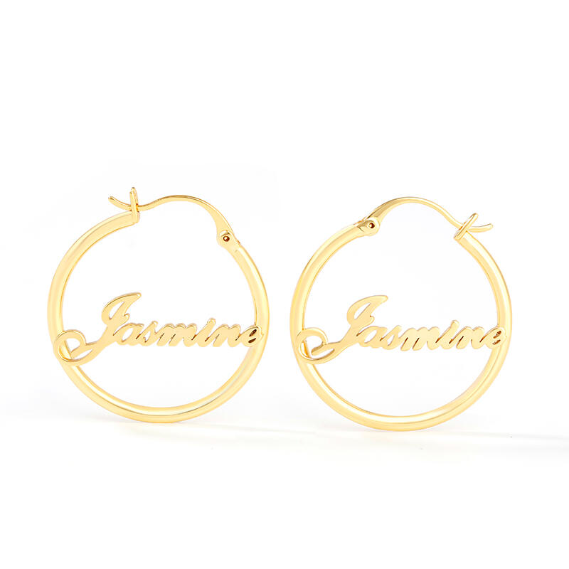 "Best Wishes" Personalized Name Hoop Sterling Silver Earrings