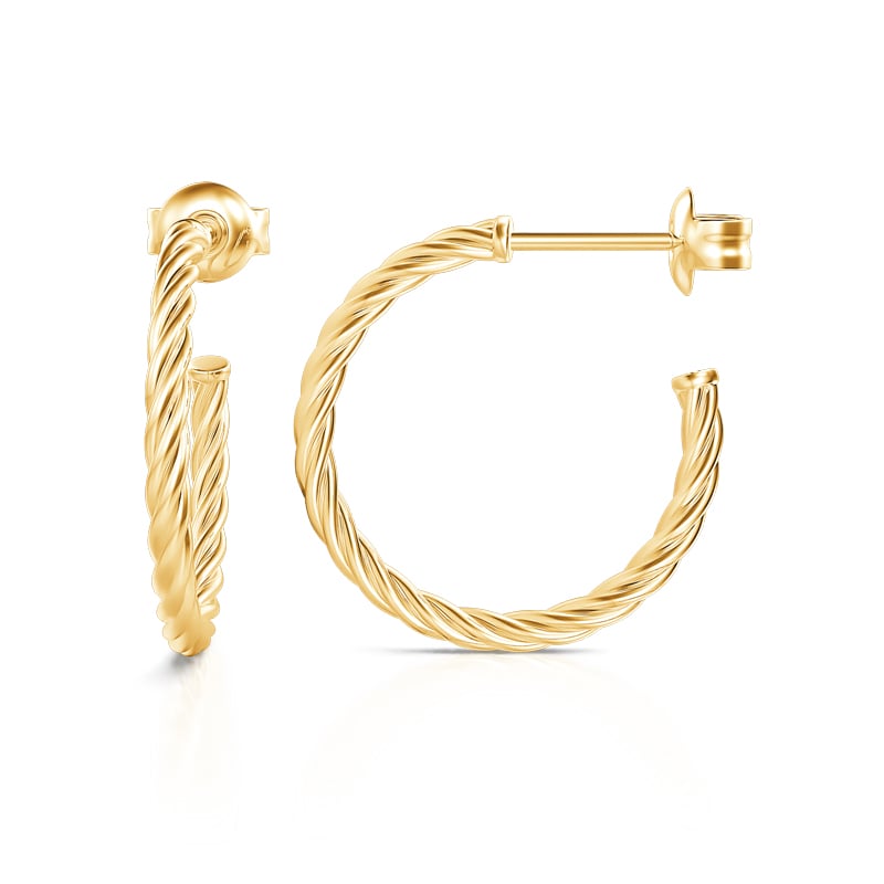 Gold Tone Twisted Rope Sterling Silver Hoop Earrings