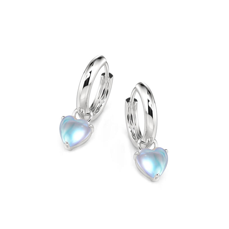 Simple Heart Moonstone Hoop Earrings