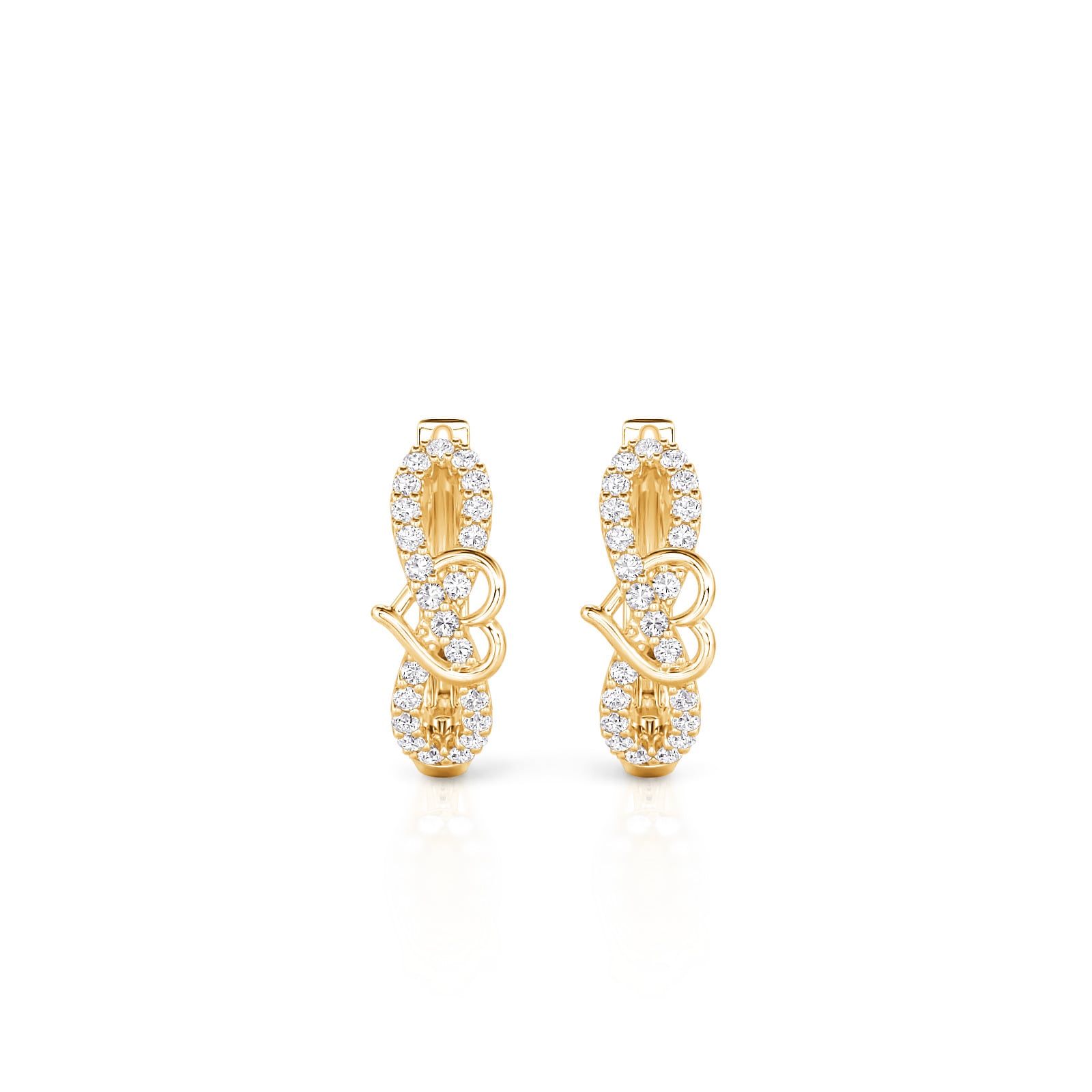 Gold Pave Twist Infinity Heart Huggie Earrings
