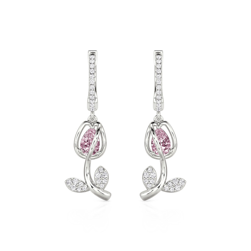 Blossom Tulip Earrings with Pink Stone Sterling Silver