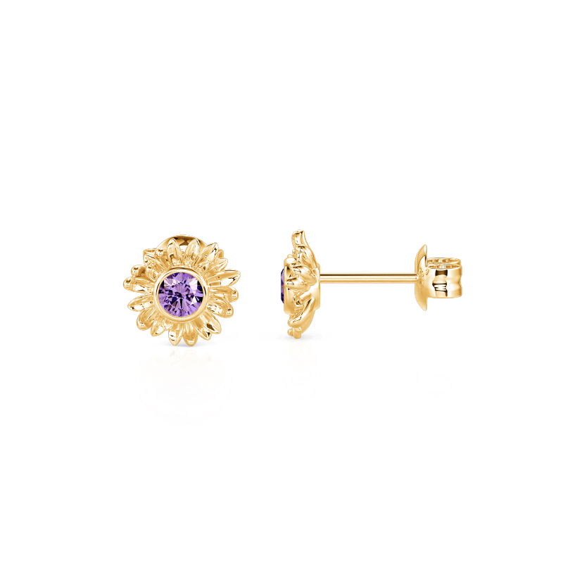 Juelvia "Hope & Light" Purple Stone Gold Sunflower Stud Earrings