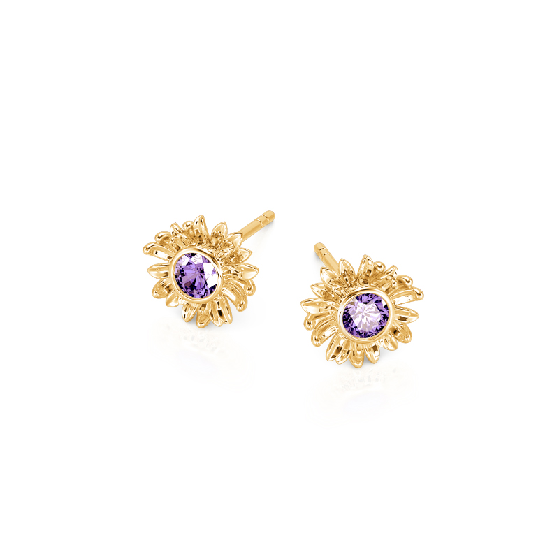 Juelvia "Hope & Light" Purple Stone Gold Sunflower Stud Earrings