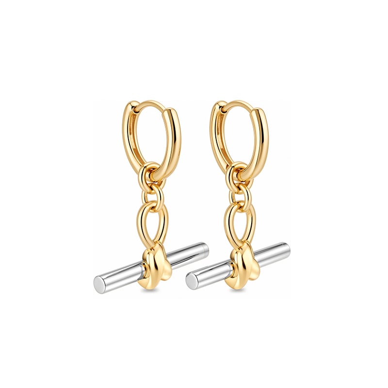 Andy Style 18K Gold Plated Knot T-Bar Hoop Earrings