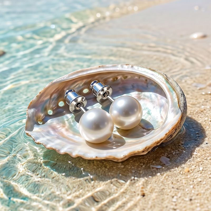 Juelvia Simple High Luster Pearl Stud Earrings
