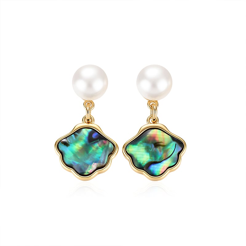 Pearl Drop Earrings with Abalone Shell Effect Pendants