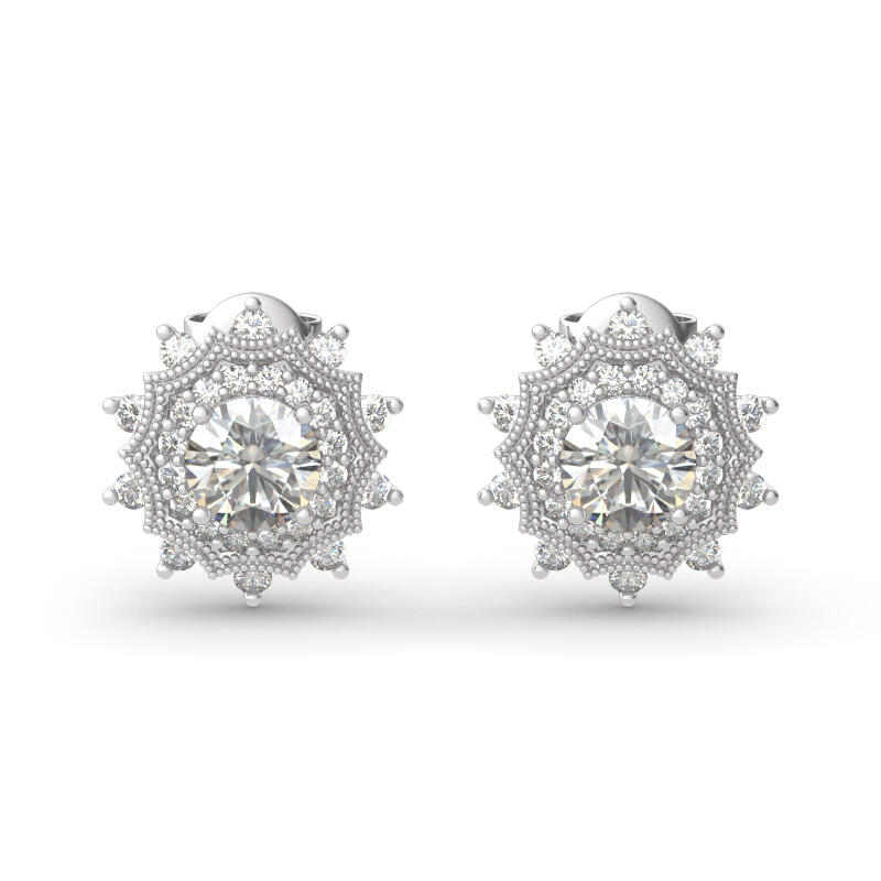 "Winter Love" Snowflake Round Cut Sterling Silver Earrings