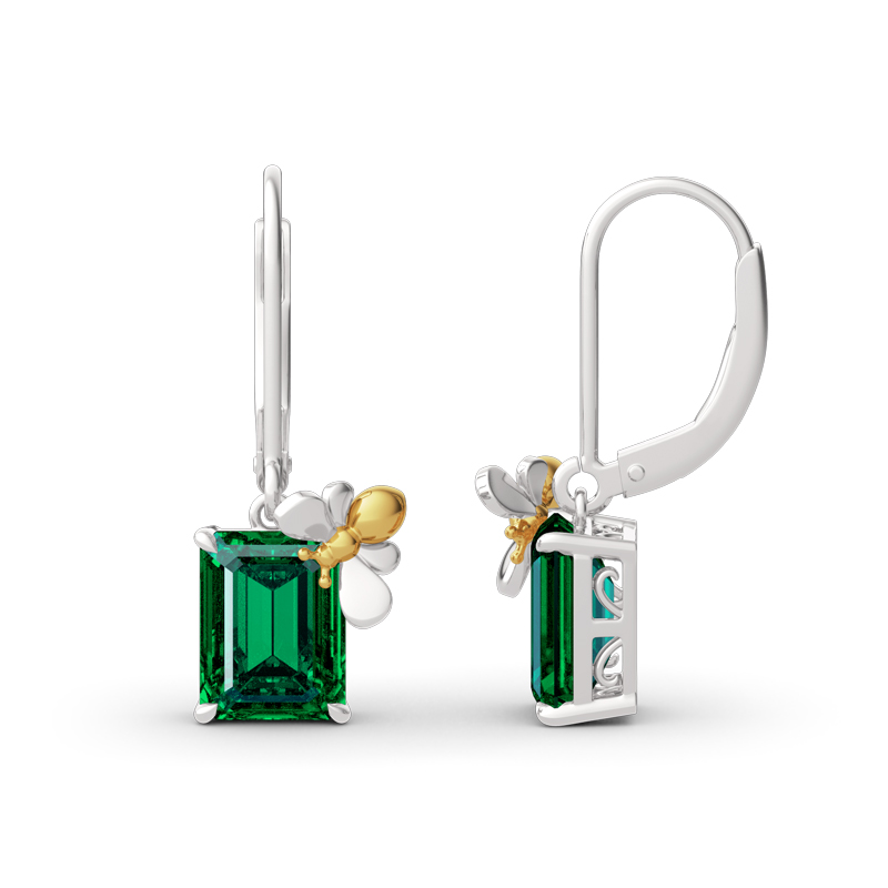"Honey Bee" Emerald Cut Sterling Silver Earrings