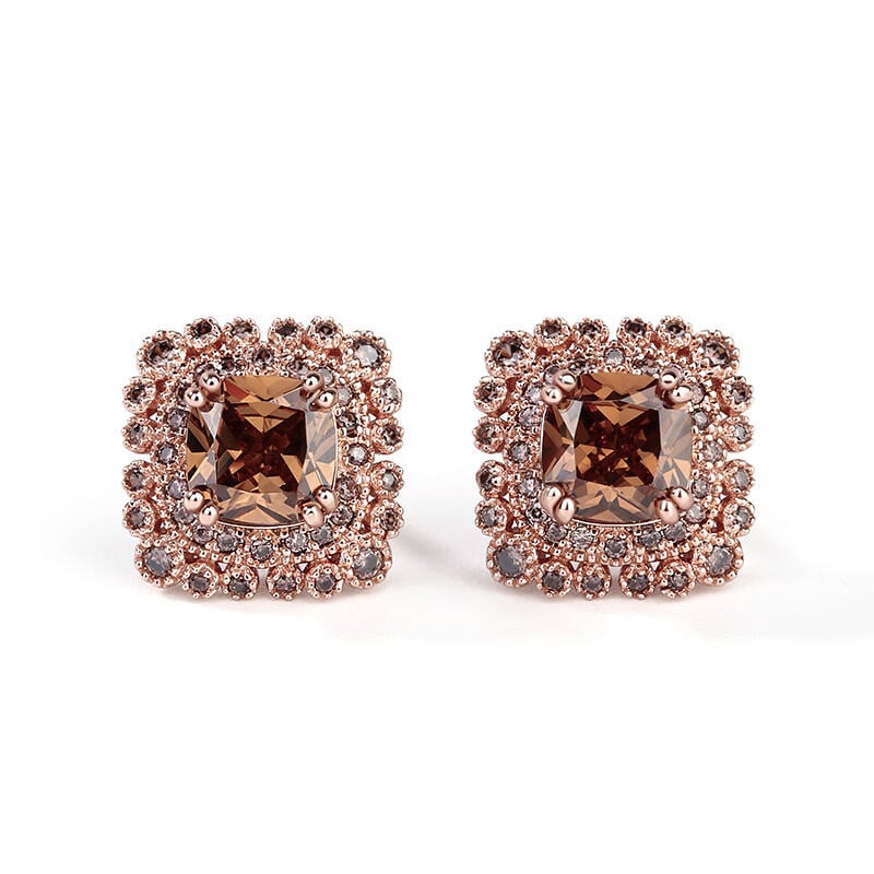 Milgrain Design Halo Cushion Cut Sterling Silver Earrings