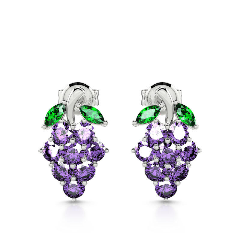 Cute Grape Fruit Sterling Silver Stud Earrings