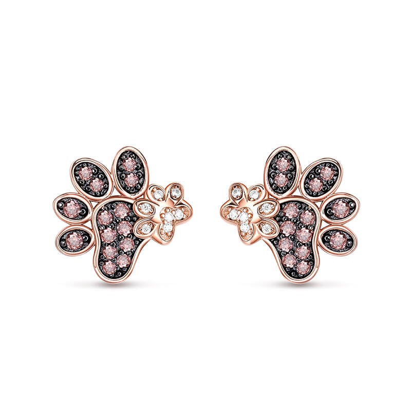 "Warmth Accompanies" Dog Paw Sterling Silver Stud Earrings