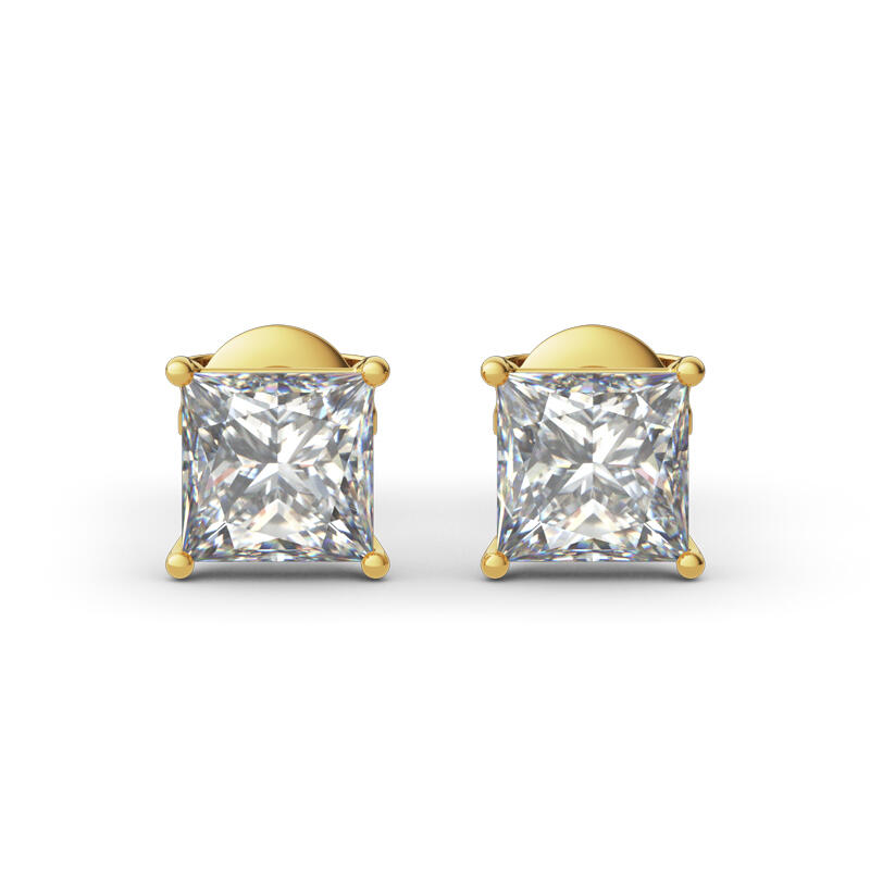 Classic Princess Cut Sterling Silver Stud Earrings