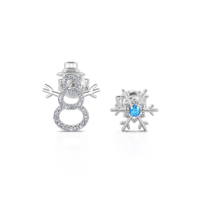 "Merry Christmas" Snowman & Snowflake Design Sterling Silver Earrings