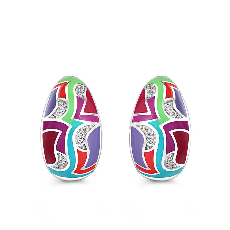 "Wild" Geometric Enamel Sterling Silver Earrings