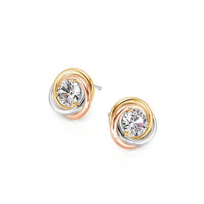 Juelvia Twisted Spiral Trinity Stud Earrings Sterling Silver
