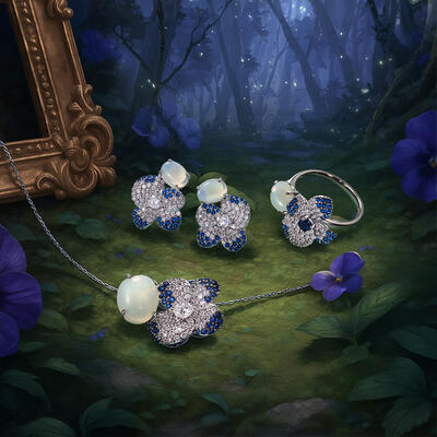 Juelvia Midsummer Night Pansy Moonstone Flower Stud Earrings