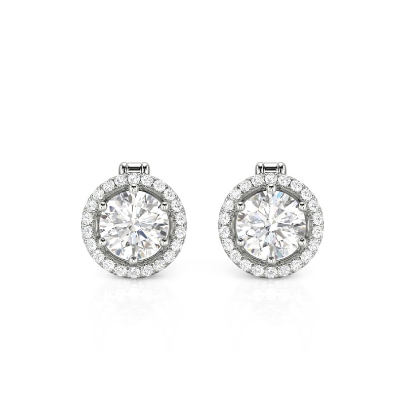 Custom Dual Wear Round Cut Halo Earrings Sterling Silver