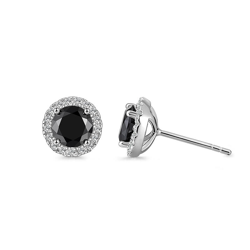 Moissanite Simple Round Halo Black Stud Earrings Sterling Silver